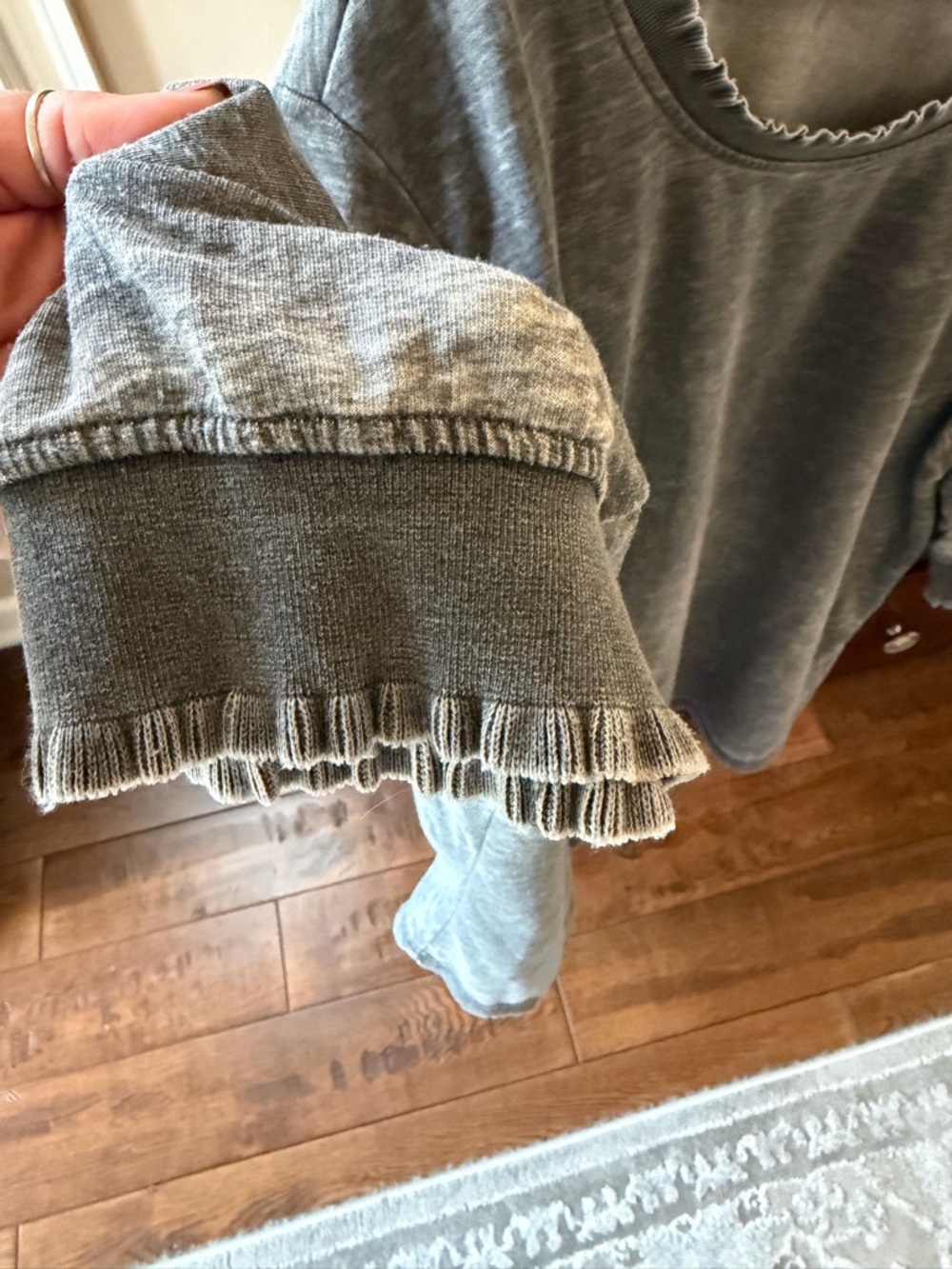 Jane and Delancey Soft Grey Ruffle-Trim Pullover - Picture 4 of 5